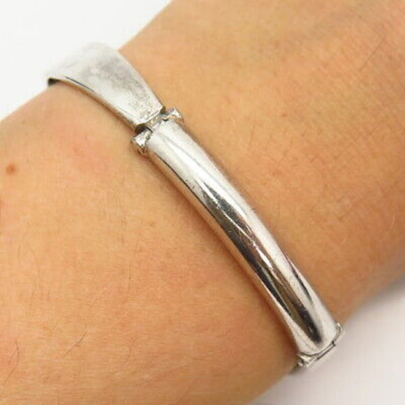 925 Sterling Silver Vintage Curved Bar Link Bracelet 6 3/4